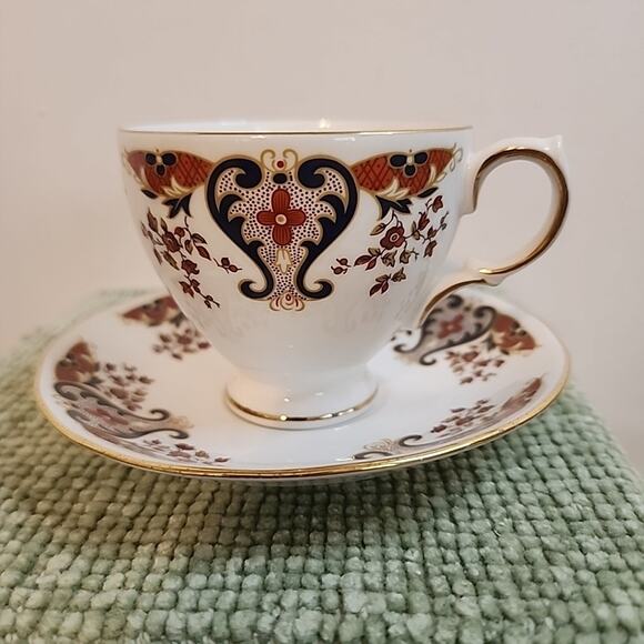 Colclough Bone China Cup & Saucer Set – England PAT 8525 Orange Black Gold VTG - Picture 1 of 9